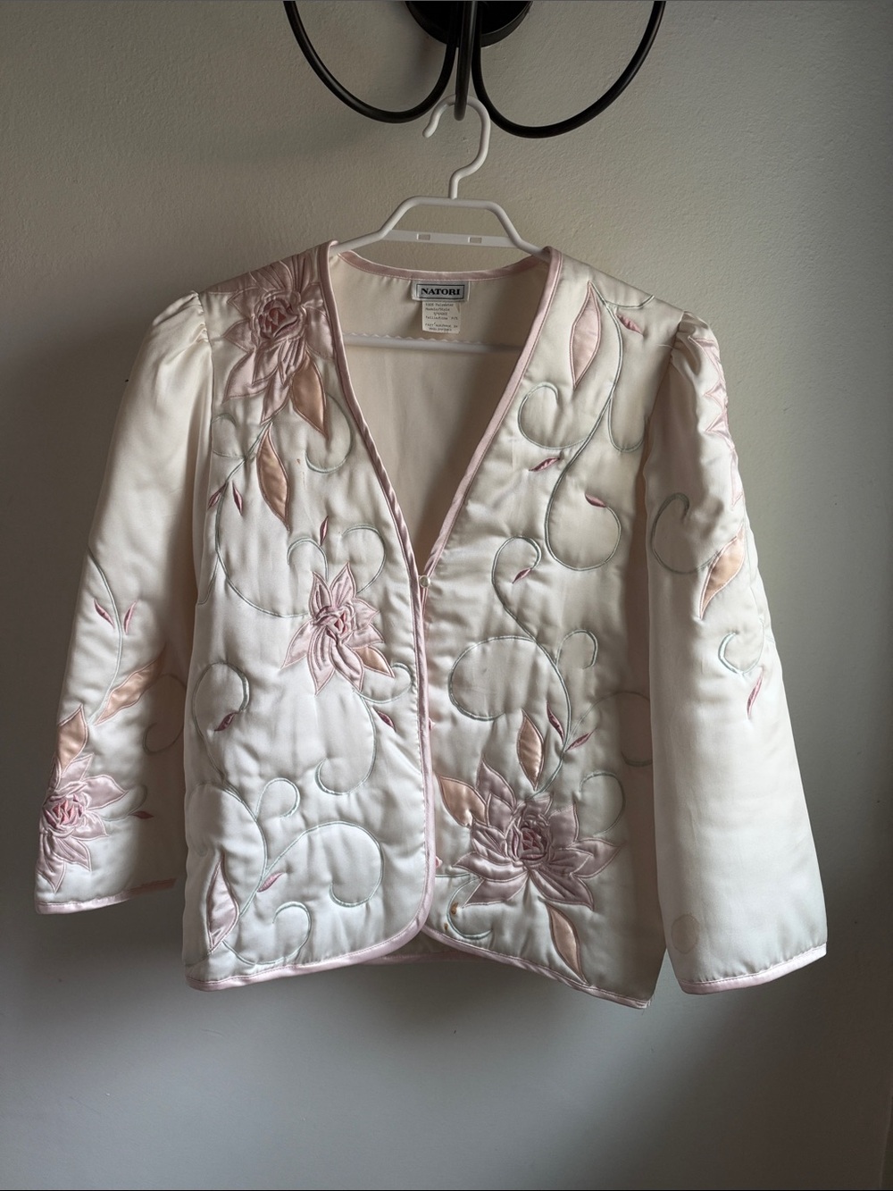 Vintage Cream Embroidered Satin Jacket